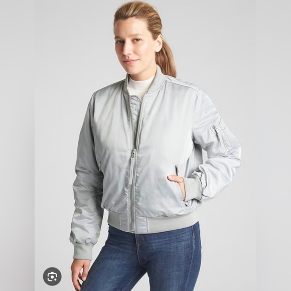 GAP Jackets & Blazers - GAP Silver Grey Bomber Jacket  Size M